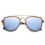 SOJOS Polarized Retro Double Bridge Sunglasses, Gold/Dusty Blue