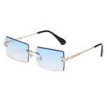 Retro Rimless Rectangle Sunglasses in Blue and Gold