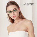 Retro Rimless Rectangle Sunglasses in Blue and Gold