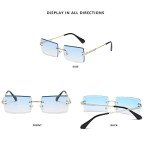 Retro Rimless Rectangle Sunglasses in Blue and Gold