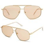 SOJOS Retro Aviator Sunglasses - Gold Hexagonal
