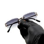 Purple Gradient Rimless Diamond Cut Frame Sunglasses