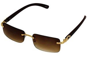 Slim Rimless Rectangular Metal & Wood Aviators