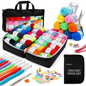 113 Piece Crochet Kit with Yarn Set– 1600 Yards Assorted Yarn for Knitting and Crochet, 73PCS Crochet Accessories Set Including Ergonomic Hooks, Knitting Needles & More Ideal Beginner Kit