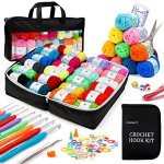 113 Piece Crochet Kit with Yarn Set– 1600 Yards Assorted Yarn for Knitting and Crochet, 73PCS Crochet Accessories Set Including Ergonomic Hooks, Knitting Needles & More Ideal Beginner Kit