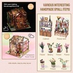 INSGEN DIY Miniature Dollhouse Greenhouse Building Room Kit, Wooden Diorama Book Nook House Kits Build Crafts for Adults, Mini Street Tiny Library House Making Kit 1:24 Scale