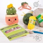 MODDA Crochet Kit for Beginners - Beginner Crochet Starter Kit with Easy-to-Follow Video Tutorials, Learn to Crochet Kits for Adults and Kids, DIY Knitting Supplies, Cactus Kit, 4 Pack Plants Family