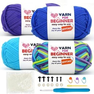 4 Pack Rainbow Beginner Crochet Yarn for Crocheting Knitting Multicolor Cotton Crochet Yarn for Beginners with Easy-to-See Stitches Cotton-Nylon Blend Easy Yarn for Beginners(Neon Green Blue)
