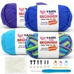 4 Pack Rainbow Beginner Crochet Yarn for Crocheting Knitting Multicolor Cotton Crochet Yarn for Beginners with Easy-to-See Stitches Cotton-Nylon Blend Easy Yarn for Beginners(Neon Green Blue)