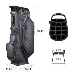 ASK ECHO Golf Prestige-14 Way Full Length Hybrid Stand Bag – Premium Leather, External Putter Clip (Black)