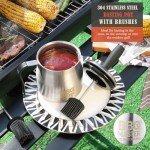 BBQ Basting Pot with Brushes,Grilling Gifts for Men,Christmas Stocking Stuffers BBQ Grill Gifts for Dad，Premium Stainless Steel 304 Barbecue Basting Pot Basting Brush Set，BBQ Sauce Pot Cooking Gifts Grill Gadgets Accessories for Men