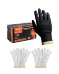 ANBOSON BBQ Gloves for Cooking Baking Grilling, 100 Count Disposable Nitrile Gloves and 4 Count Cotton Glove Liners Washable (10mil Nitrile, Large)