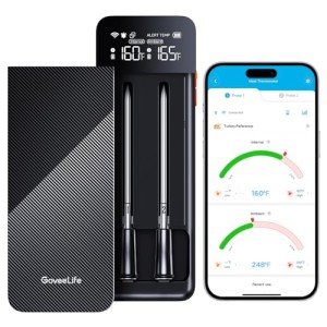 GoveeLife Wireless Meat Thermometer with 2 Probes, Unlimited Range WiFi Meat Thermometer with Digital LCD Rechargeable Base, APP Recipes, Bluetooth Food Cooking Thermometer for BBQ Grill, Oven, Smoker