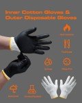 ANBOSON BBQ Gloves for Cooking Baking Grilling, 100 Count Disposable Nitrile Gloves and 4 Count Cotton Glove Liners Washable (10mil Nitrile, Large)