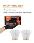 ANBOSON BBQ Gloves for Cooking Baking Grilling, 100 Count Disposable Nitrile Gloves and 4 Count Cotton Glove Liners Washable (10mil Nitrile, Large)