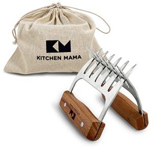 Kitchen Mama Meat Claws: BBQ Meat Smoking, Shredding, Pulling Pork, Beef, Chicken, Turkey. Stainless Steel with Wooden Handle Meat Shredder Claws Perfect for Grill Masters(1 Pair)