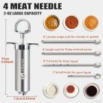 Ofargo 304-Stainless Steel Meat Injector Syringe Kit with 4 Marinade Needles for BBQ Grill Smoker, 2-oz Large Capacity, Both Paper User Manual and E-Book Recipe