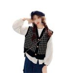 Ruereuu Women's Sweater Vest Vintage Plaid Casual Sleeveless Knit Preppy Button Top black One Size
