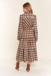 Plaid Tiered Midi Shirt Dress in Brown 