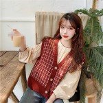 Ruereuu Women's Sweater Vest Vintage Plaid Casual Sleeveless Knit Preppy Button Top black One Size