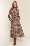 Plaid Tiered Midi Shirt Dress in Brown 
