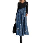 Long Sleeve Maxi Dress for Women V Neck Long Sleeve Dress for Women Trendy High Waist A-Line Elegant Long Dresses Dresses for Women 2025 Vestidos De Invierno para Mujer 2025 Spring Dress A Blue