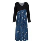 Long Sleeve Maxi Dress for Women V Neck Long Sleeve Dress for Women Trendy High Waist A-Line Elegant Long Dresses Dresses for Women 2025 Vestidos De Invierno para Mujer 2025 Spring Dress A Blue