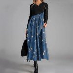 Long Sleeve Maxi Dress for Women V Neck Long Sleeve Dress for Women Trendy High Waist A-Line Elegant Long Dresses Dresses for Women 2025 Vestidos De Invierno para Mujer 2025 Spring Dress A Blue