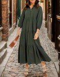 YEXPINE Women Summer Maxi Dresses V Neck Long Sleeve Button Down Dresses Solid Color Tired Long Dresses