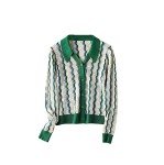 Women Strips Cardigans Single Breasted Hollow Out Knits Chic Jackets Long Sleeve Sweater