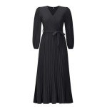 Zhyaj Womens V Neck Pleated Maxi Dress Casual Long Sleeve Loose Tie Waist Flowy Swing Dresses Solid Color