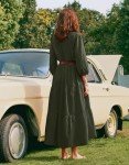YEXPINE Women Summer Maxi Dresses V Neck Long Sleeve Button Down Dresses Solid Color Tired Long Dresses