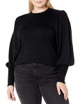 The Drop Women's Vivienne Padded-Shoulder Balloon-sleeve Crewneck Sweater