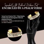 Psalms 136:1 Dainty Gold Cuff, Hebrew Jewelry For Women, Bible Verse Bracelet, Scripture Jewelry, Christian And Jewish Gift, Packaged And Ready For Gift Giving, Handmade In Israel (6, Gold)