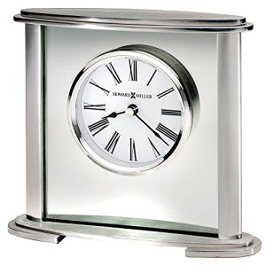Howard Miller Glenmont Table Clock 645-774 – Metal Glass Oval Shape with Glass Center, Brushed Silver Finish, Traditional Roman Numerals, Quartz Movement