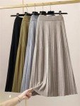  Knitted Midi Long Pleated Skirt 