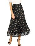 Allegra K Women's Floral Skirts Chiffon A-line Long Tiered Ruffle Boho Midi Skirt XS-3XL Large Black