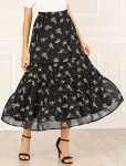 Allegra K Women's Floral Skirts Chiffon A-line Long Tiered Ruffle Boho Midi Skirt XS-3XL Large Black