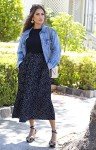 Polka Dot Pleated Skirts for Women with Pockets, Elastic High Waisted Midi Skirts for Women Trendy Boho Women's Skirts(Medium, Black White Dots)