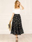 Allegra K Women's Floral Skirts Chiffon A-line Long Tiered Ruffle Boho Midi Skirt XS-3XL Large Black