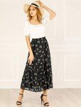 Allegra K Women's Floral Skirts Chiffon A-line Long Tiered Ruffle Boho Midi Skirt XS-3XL Large Black