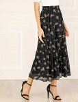 Allegra K Women's Floral Skirts Chiffon A-line Long Tiered Ruffle Boho Midi Skirt XS-3XL Large Black