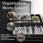 Mens Watch Box and Table Organizer Leather Valet Tray 