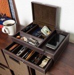 Mens Watch Box and Table Organizer Leather Valet Tray 