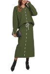  Women's 2 Piece Long Sleeve V Neck Chunky Sweater with Straight Skirt 