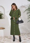  Women's 2 Piece Long Sleeve V Neck Chunky Sweater with Straight Skirt 