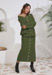  Women's 2 Piece Long Sleeve V Neck Chunky Sweater with Straight Skirt 