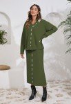  Women's 2 Piece Long Sleeve V Neck Chunky Sweater with Straight Skirt 