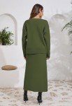  Women's 2 Piece Long Sleeve V Neck Chunky Sweater with Straight Skirt 