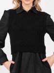 Women's Long Sleeve Midi Dress with Sweater Vest 